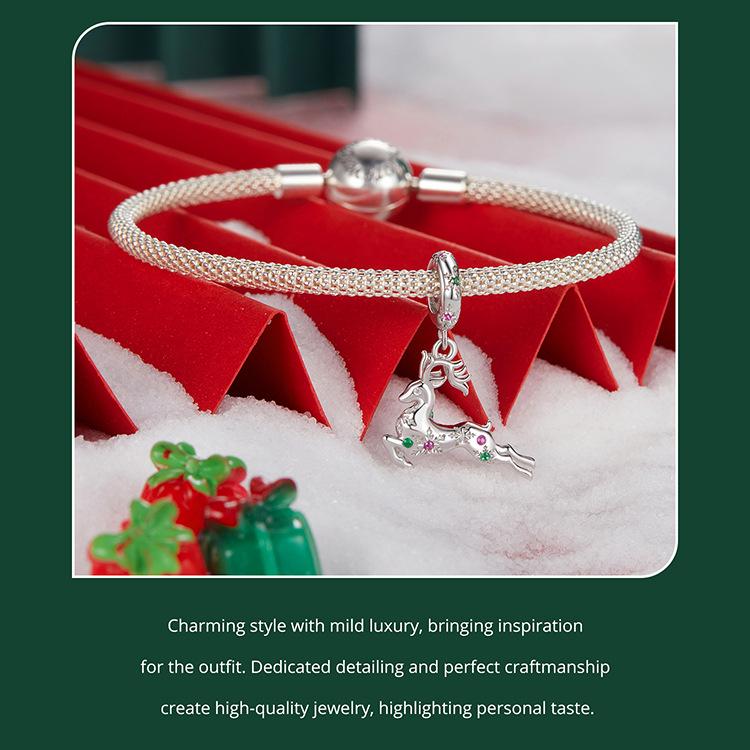 Yinziyun S925 Silver Reindeer Pendant Necklace - DIY Beaded Design