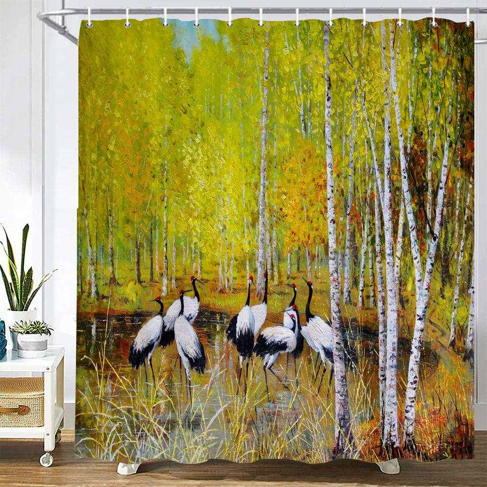 Natural landscape Shower Curtain Decor Waterproof Fabric Bathroom Curtains Painting Forest Seaside Scenery Bath Screen with Hook