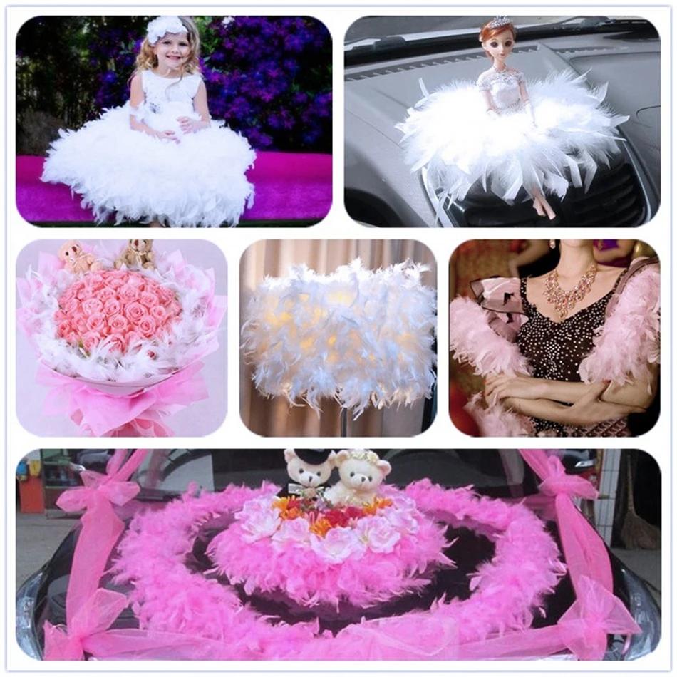 Multicolor Natural Turkey Feather Trims Marabou Feather Ribbon Wedding Dress Skirt Decoration Sewing Crafts 10-15 CM