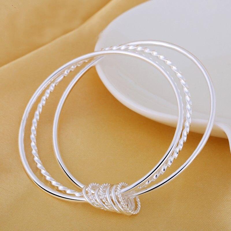 3pcs /Lot 925 Sterling Silver Charm Bracelet &Bangle For Women Elegant Wedding Party Birthday Jewelry Gift Sl012