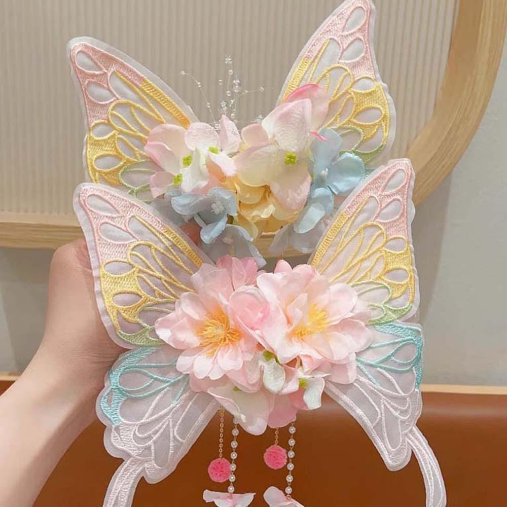 Kawaii Big Butterfly Wing Hairpins Mesh Flower Headband Elegant Elf Ear Headband  Kids Gift