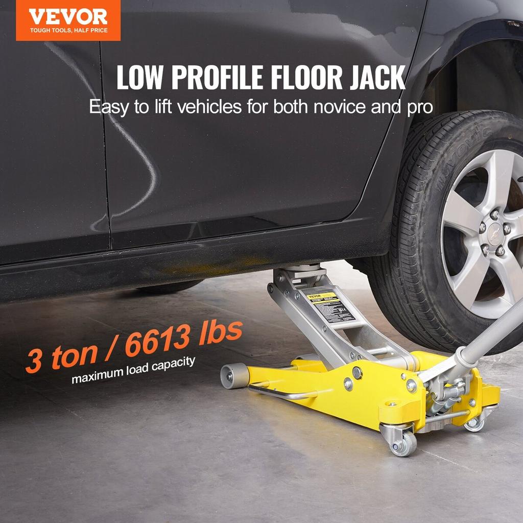 Low Profile Floor Jack 3 Ton Heavy Duty Dual Piston Rapid Pump
