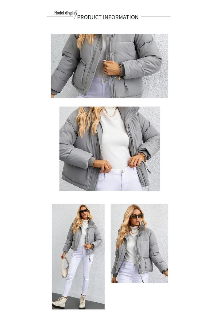 2023 Women's European & American Style Short Stand-Collar Down Cotton Jacket with Zipper