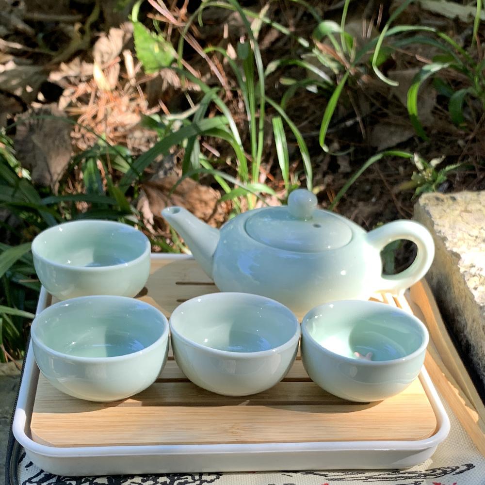 Chinese Ceramic Kung Fu Tea Set 7/9pcs Tea Set Tea Pot Set Teapot Koi Tea Cup Tea Wood Tray Tea Travel Bag Tea Tray Cloth