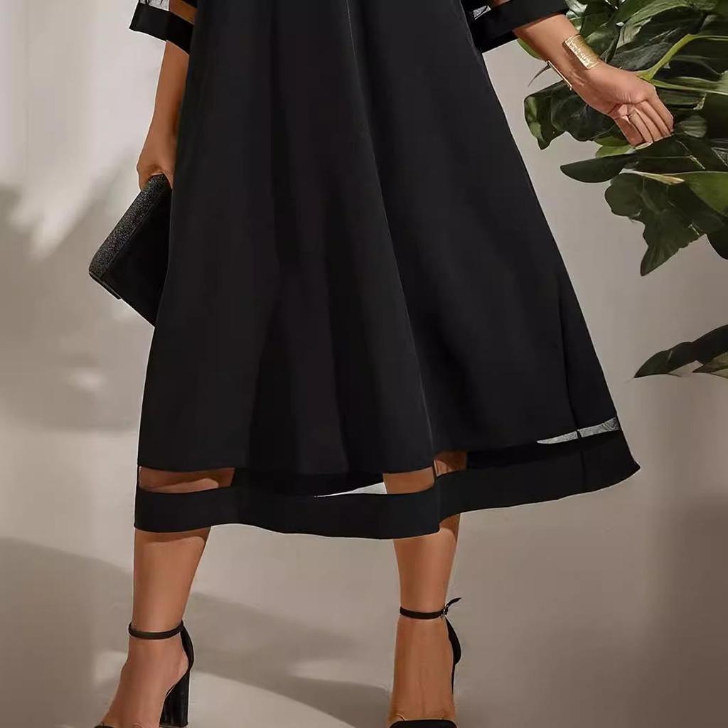 Women's Fashion Summer Spring Solid Color Print 3/4 Sleeves O-Neck Loose Waistline Casual Dresses
