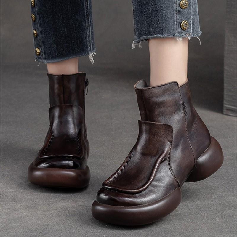 Fashion GKTINOO Round Toe Short Boots 2025 Autumn Winter Warm Genuine Leather Zip Retro Versatile Women Soft Sole Platform Shoes