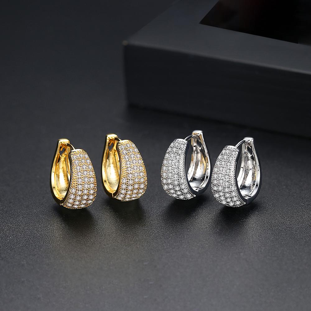LUOTEEMI Charm Gold Plated Huugie Earrings for Women a AA Cubic Zirconia Huggie Girls Ear Rings