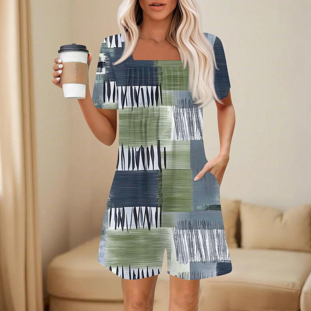 Damen Modischer und Lässiger Kurzarm-Plissee-Taschen-Jumpsuit Bedruckter Jumpsuit Shorts