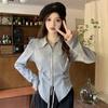 POLO Neck Pleated Slim Top Women's French Solid Casual Irregular Tops Vintage Harajuku Korean Y2k Top Spring and Summer