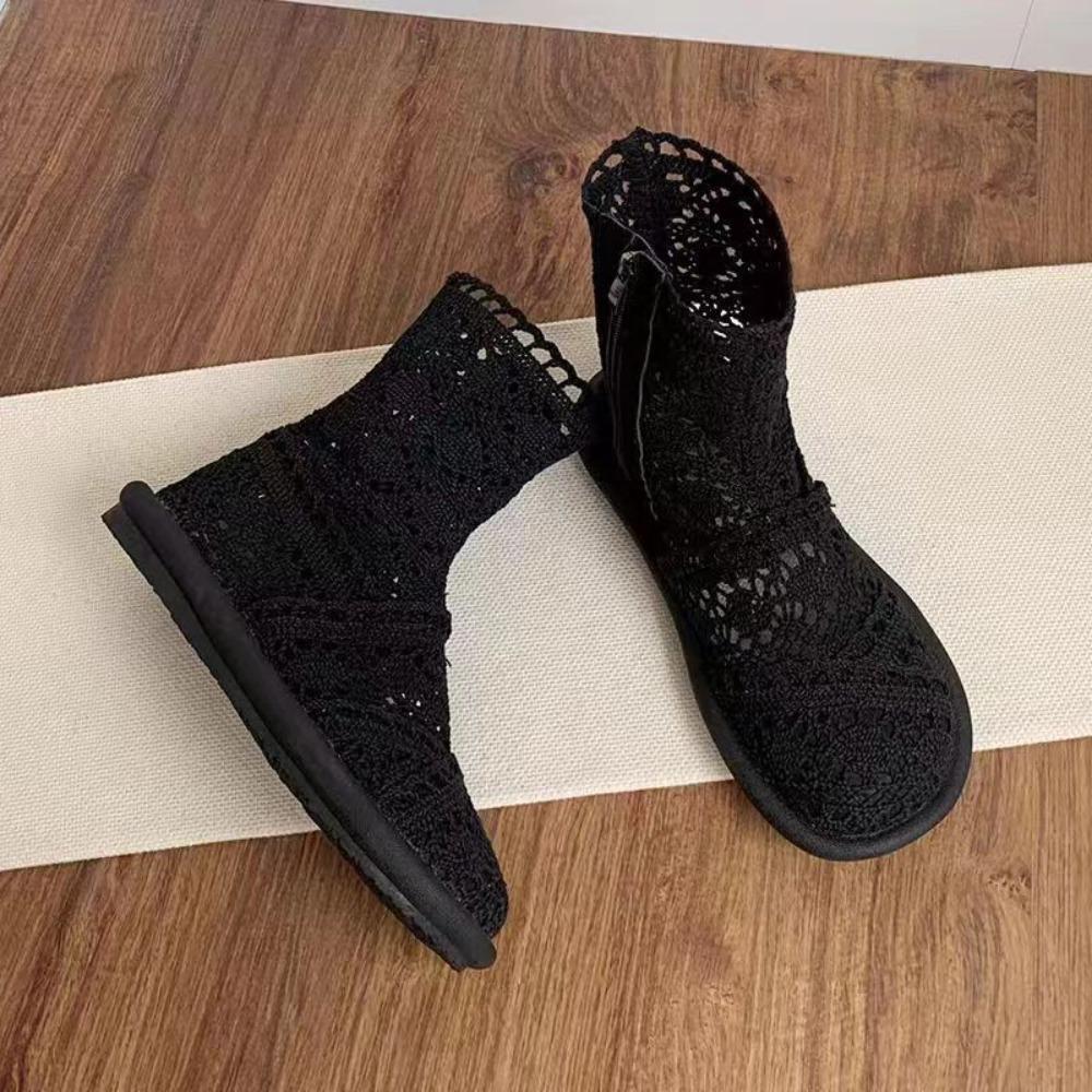 New Spring & Summer Flat Heel Ankle Boots - Slip-On Flat Martin Boots, Cutout Mesh Booties for Women