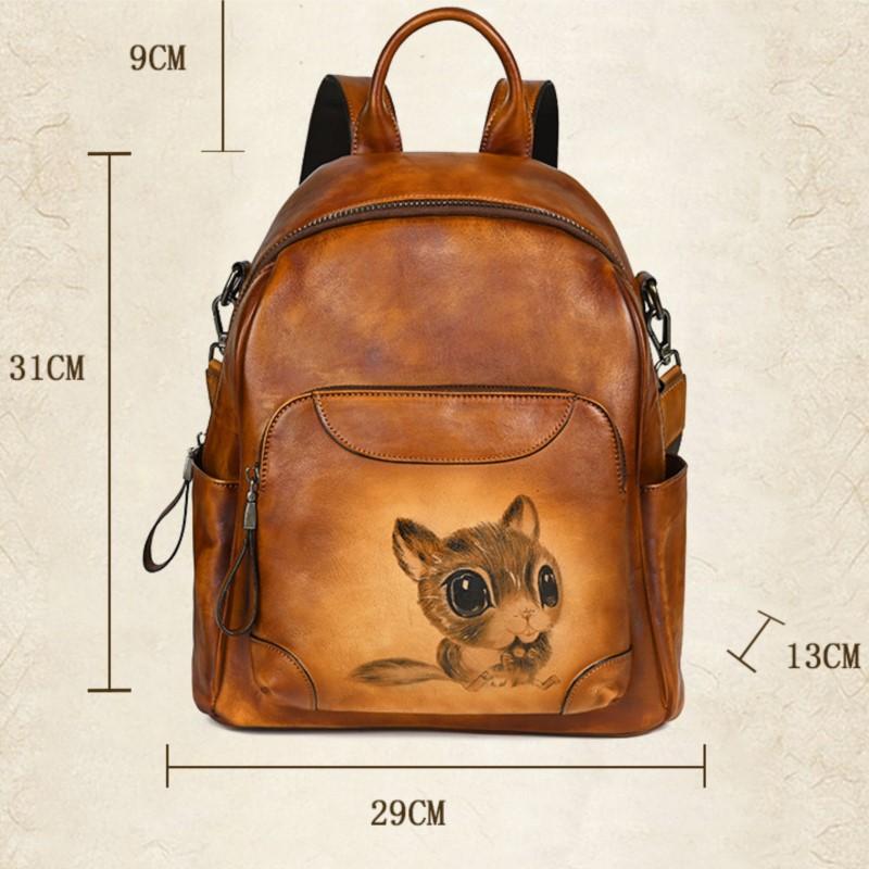 Johnature Retro Echtes Leder Tier Druck Rucksack Frauen Natürliche Echte Rindsleder Tasche Große Kapazität Reise Rucksäcke