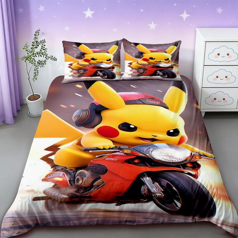 Pikachu Duvet Covers Pokemon Kids Cartoon Bedding Set Quilt Cover Twin Full Bedroom Bed Decor for Teens Best Gifts Comfortable