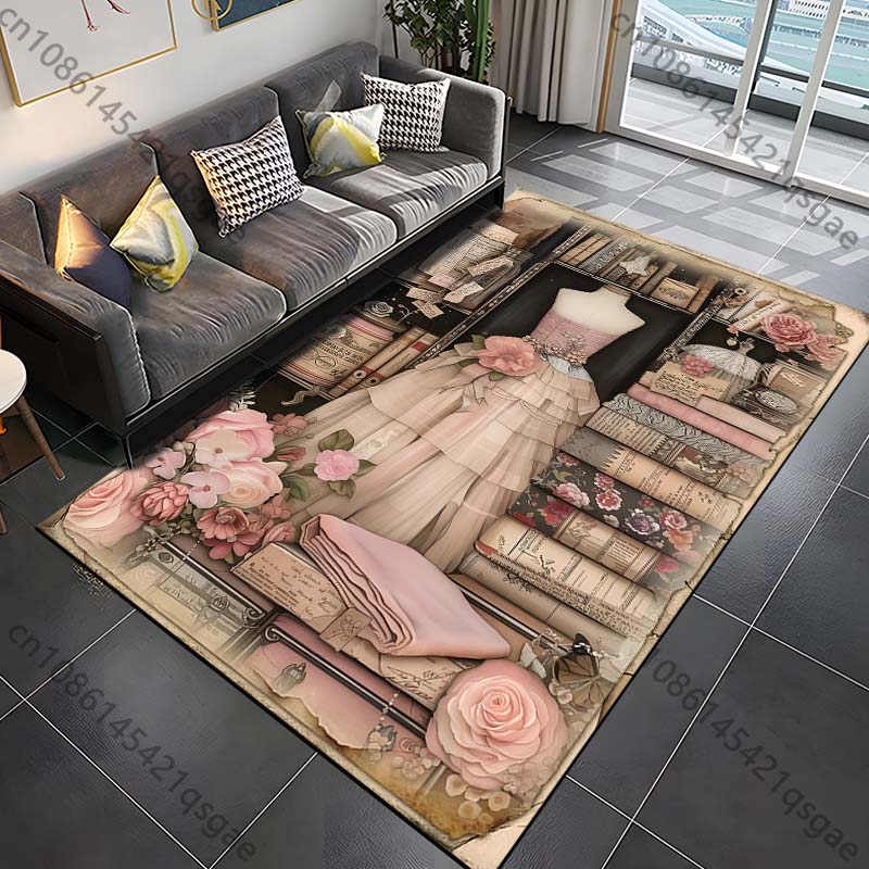 Retro sewing machine poster Pattern Rug Carpet for Living Room Bathroom Mat Creative Doormat Carpet for Bedroom Home Decor