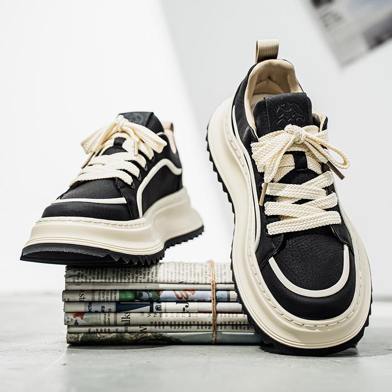 Casual Sporty Men's Shoes Trendy Thick Bottom Board Shoes Spring Autumn New Arrival Low Top Rubber Outsole PU Lining