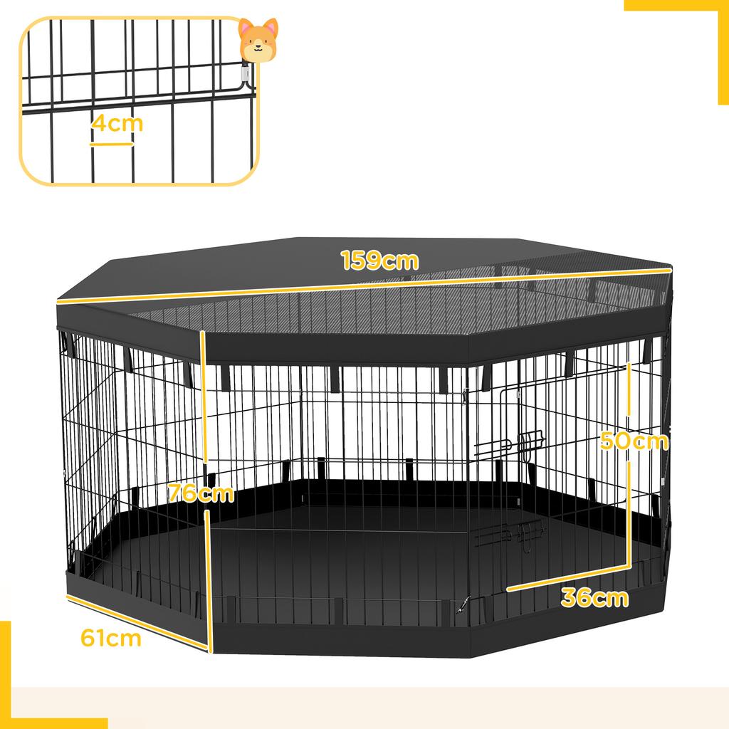 Puppy Playpen, 76 cm High/approx. 2.5 m², 8 Panels, Floor Tarpaulin, Combi Roof Cover