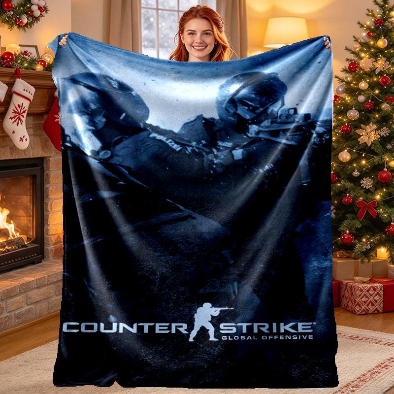 Counter Strike Pattern Blanket for Home Decoration, Bed, Sofa, Car Travel, Camping, Suitable for All Seasons, Birthday Christmas Gift