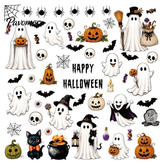 Decorative Window Film 6 Sheets Halloween Clings, Spooky Ghost Pumpkin Bat Removable Wall Decal Sticker, Reusable Static Glass Decals for Holiday
