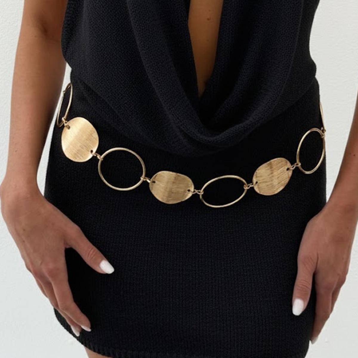 

SHIXIN Sexy Elegant Hollow Out Round Waist Chain Belly Chain for Women Bohemian Metal Wide Belt Accessories Party Body Jewelry