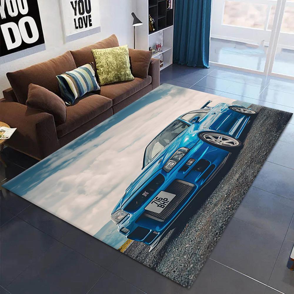Japanese Black Car Skyline GTR R34 Vehicle  R34 Carpet Rug for Living Room Decor Sofa Home Kids Game Area Rug Non-slip Floor Mat