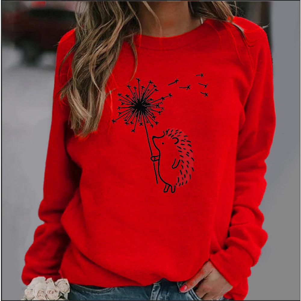 Креативный принт с изображением ежа с круглым вырезом Повседневная толстовка с капюшоном с круглым вырезом Зимняя одежда Женская толстовка Уличная одежда для женщин 3XL