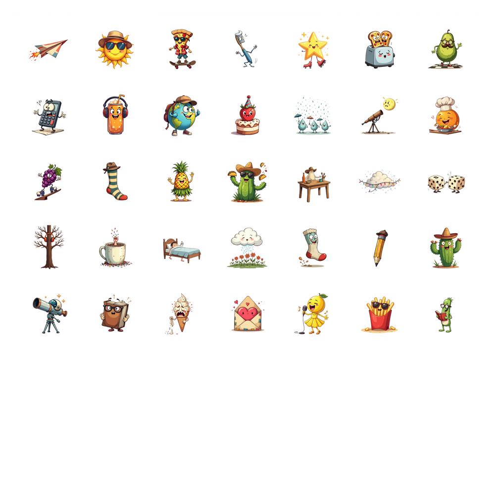 35pcs-70pcs Cartoon Cartoon Characters Decals Cute Objects Graffiti Decals Funny Stickers For Notebook Luggage Mobile Phone