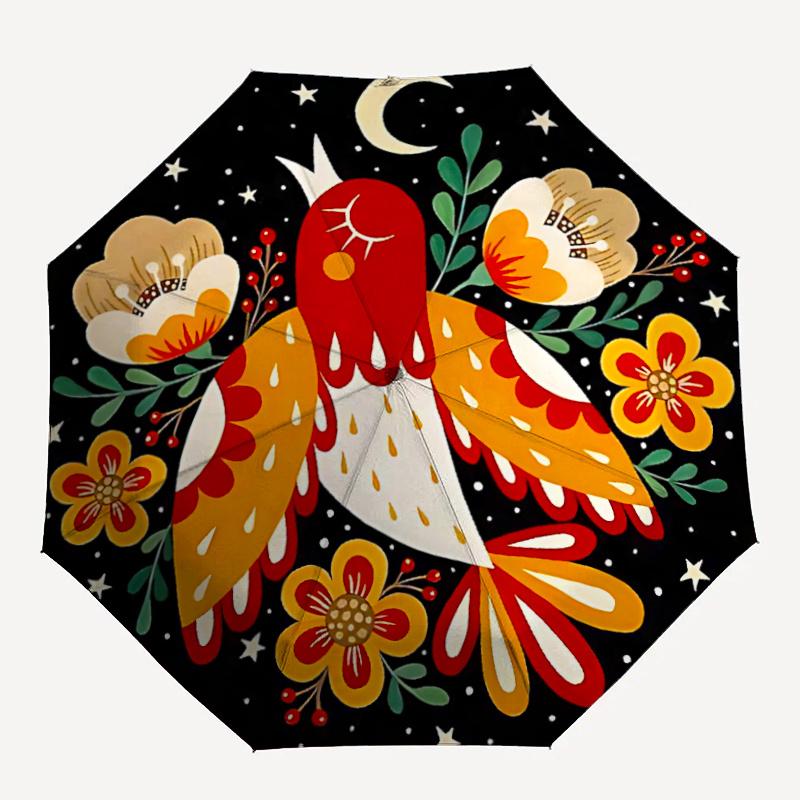 

1pc Celestial Bird Night Flowers Automatic Folding Umbrella - Compact 8-Rib Design,Festive Gift, Compact Umbrella, Stylish Accessory, Sturdy Ribs n012