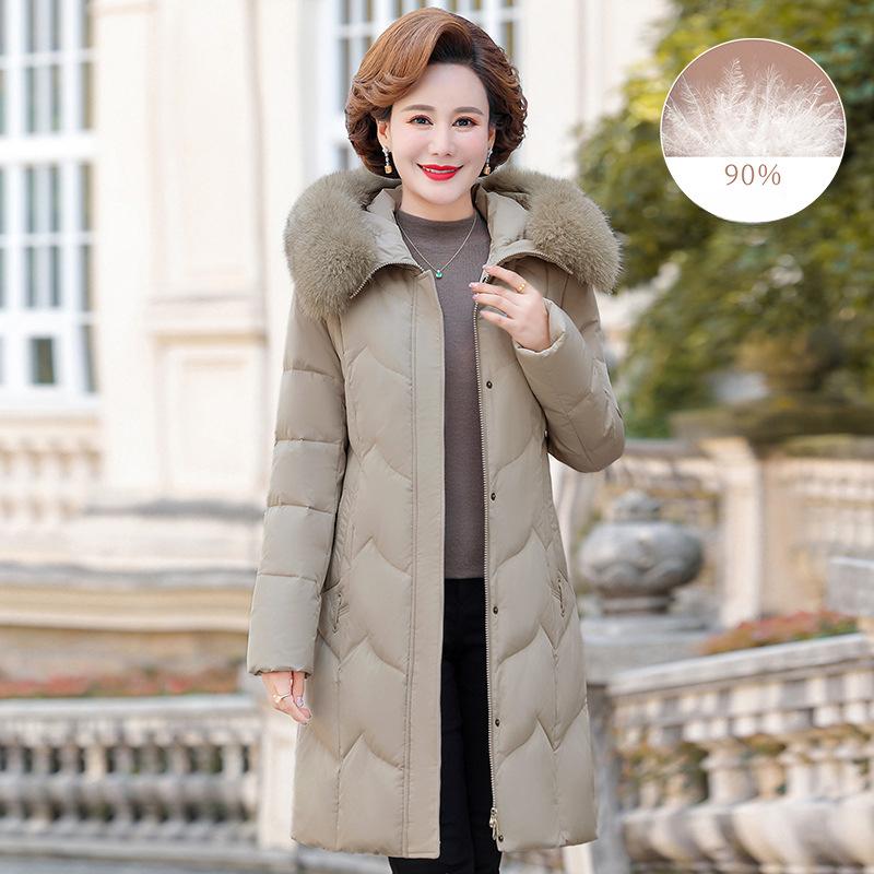 Down jacket women's new winter style middle-aged and elderly mother's wear thickened mid-length fox fur collar coat for women