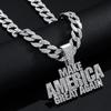Explosive Make America Create AGAIN Full Diamond Letter Alloy Pendant Hip Hop Men's Necklace