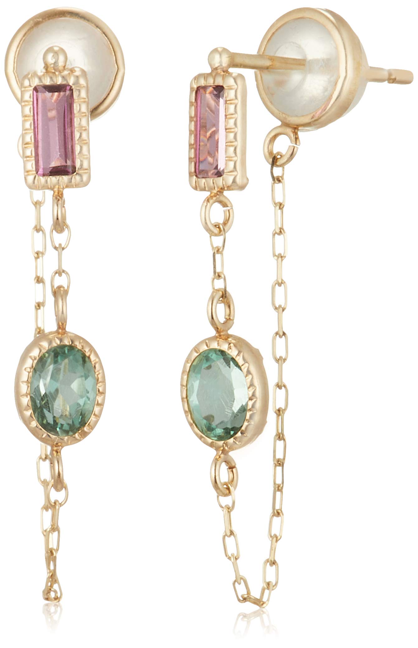 

di CHIARO DI DIAMANTE K10 Yellow Gold Rhodolite Garnet Green Quartz Chain Link Earrings CHS791 [Caro Diamante] &