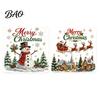 Shopping Mall Christmas Stickers 2Pcs Wall Stickers, Snowy Cottage Tree Self Adhesive Decals, Waterproof PVC Party Snow Scene Holiday Decals for Home