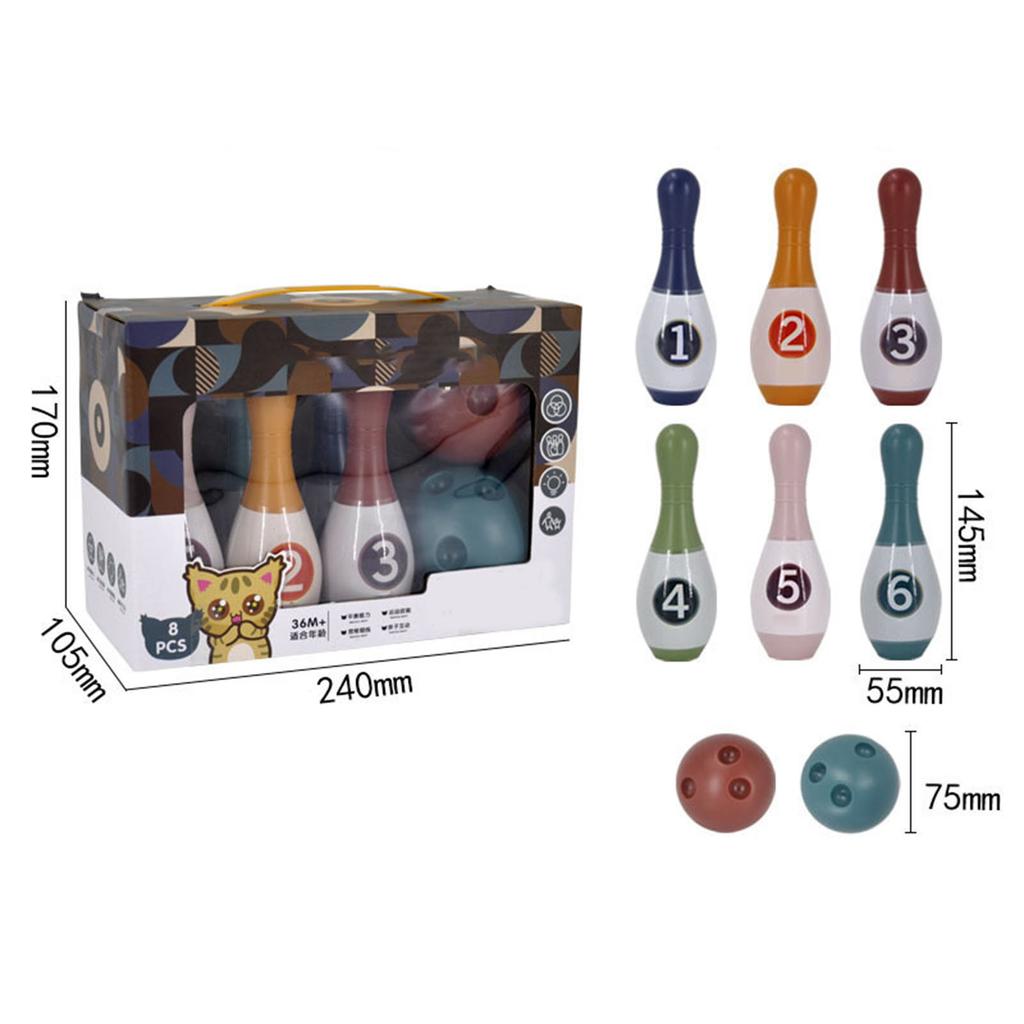 Kids Bowling Set 6PCS Pins and 2PCS Balls Educational Toddlers Mini Bowling Toys for Indoor Outdoor