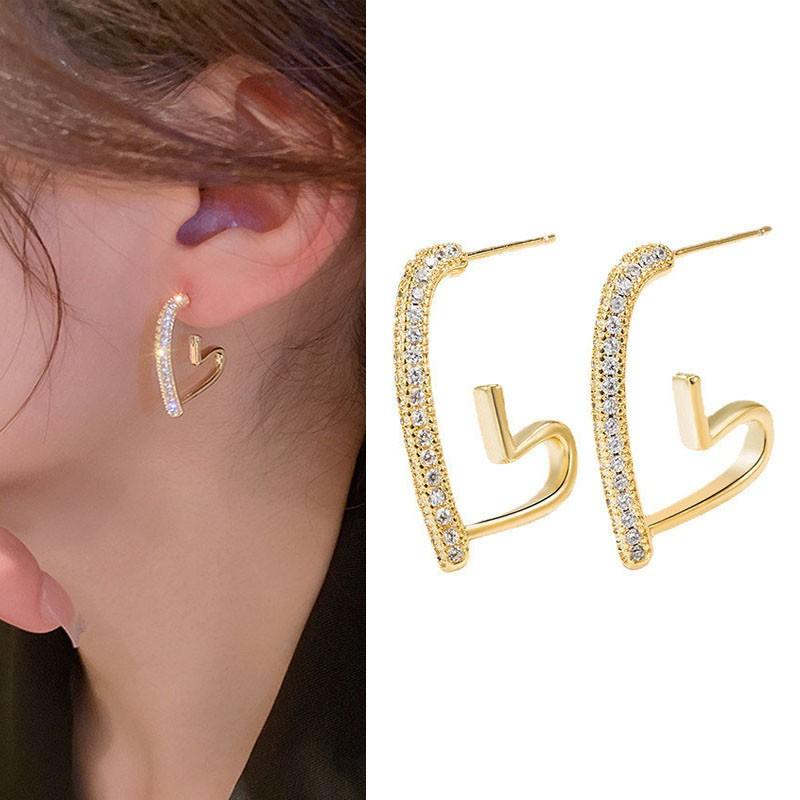 925 Silver Crystal Heart Hoop Earrings for Women Luxury Fashion Jewelry