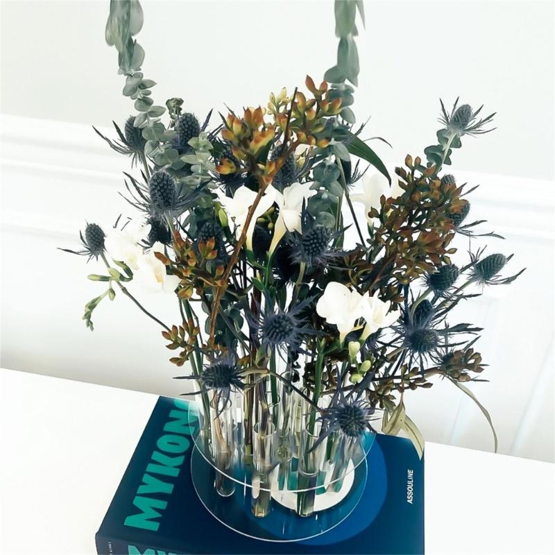 1Set Round Flower Vase Acrylic Plant Organization Holder Household for School Office Bedroom Decoration Present