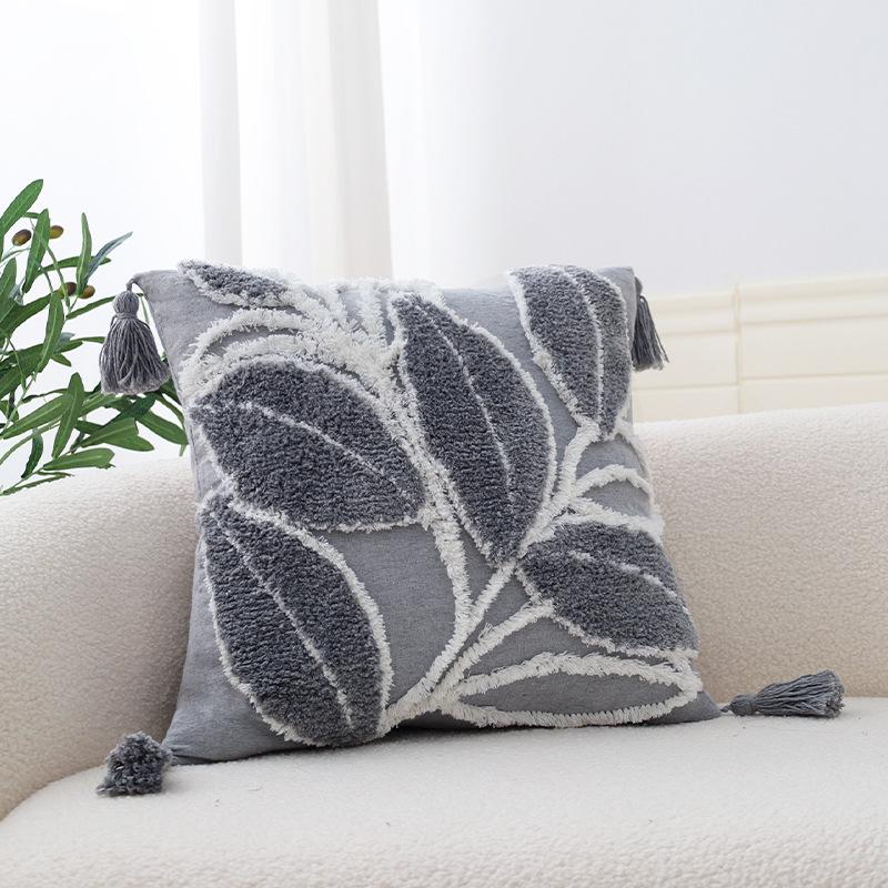 Gray Pillow Tufted Tassel Pillow Moroccan Sofa Cushion Ethnic Retro Style Model Room Decorative Cushion
