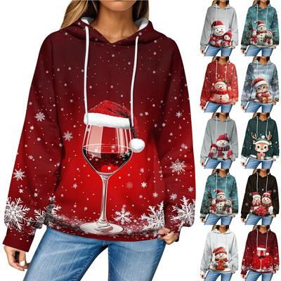 Women's Casual Fashion Christmas Printed Long Sleeve Pullover Hoodies Sweatshirts