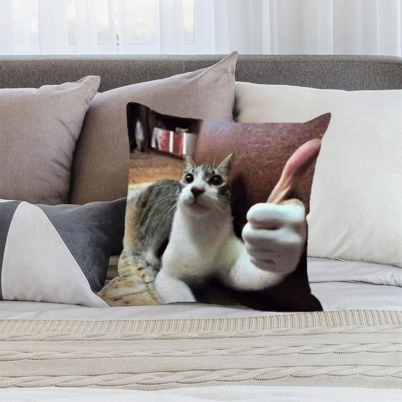 Humorous Thumbs-Up Cat Square Pillowcase Double-Sided Print For Bedroom Sofa Dormitory Office Home Party Decor