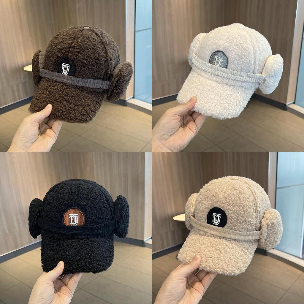 Letter Design Faux Sheep Wool Baseball Hat With Adjustable Fit For Winter Outdoor Activities