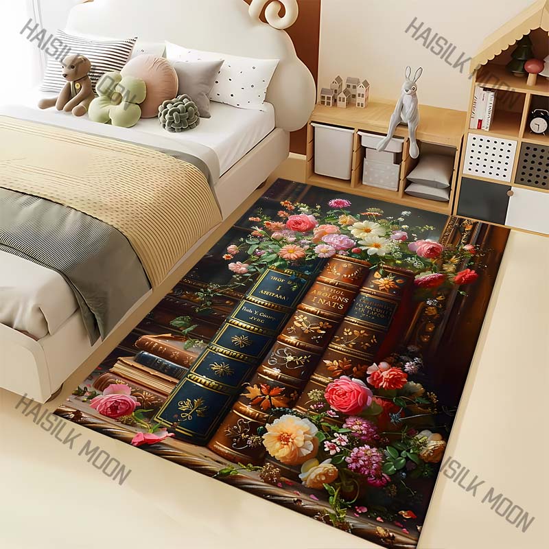 

Multi Size Vintage Book Flowers Carpet for Living Room Bedroom Bedside Floor Mat Sofa Table Area Rugs Home Decor Luxury Gift 40x60cm