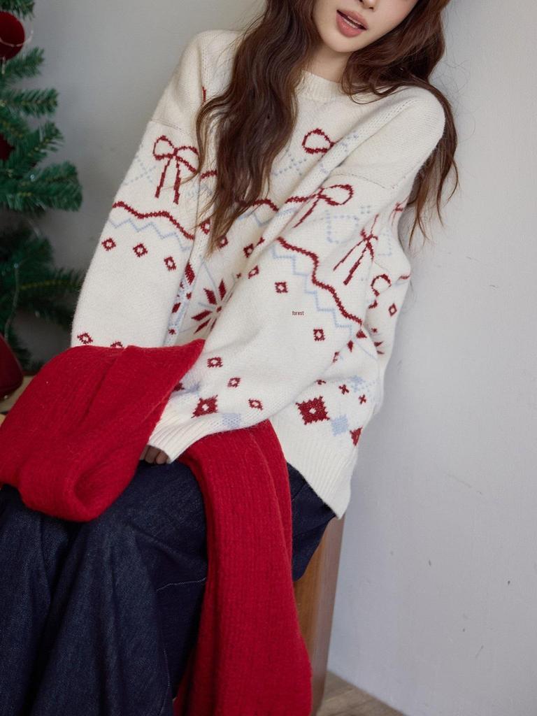 Women's Fair Isle Apricot Sweater - Cozy Winter Knit Top for Christmas & New Year Celebrations