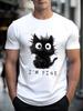 I'm Fine Black Cat Deisgn Men's T-shirt Casual Funny Cute Cat Pattern Graphic Print Men Tops Men Short Sleeve Male Tee Shirts