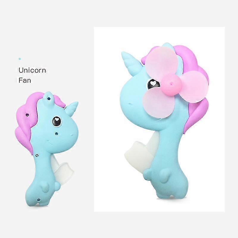Creative Unicorn Cartoon Hand Press Small Fan Plastic Children Toy (sky-blue + Pink, 2pcs)