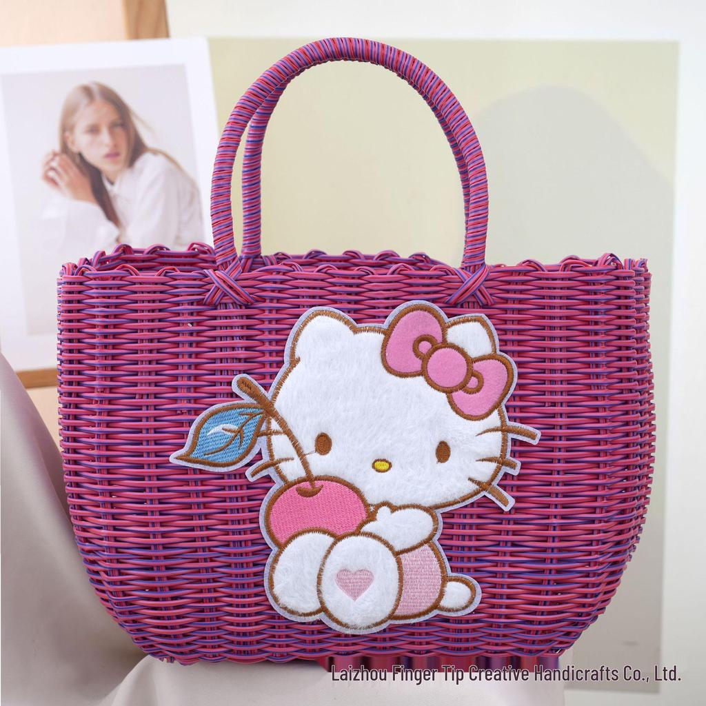 Pastoral Style Influencer Ladies Handbag: Imitation Rattan Woven Picnic & Shopping Basket Bag