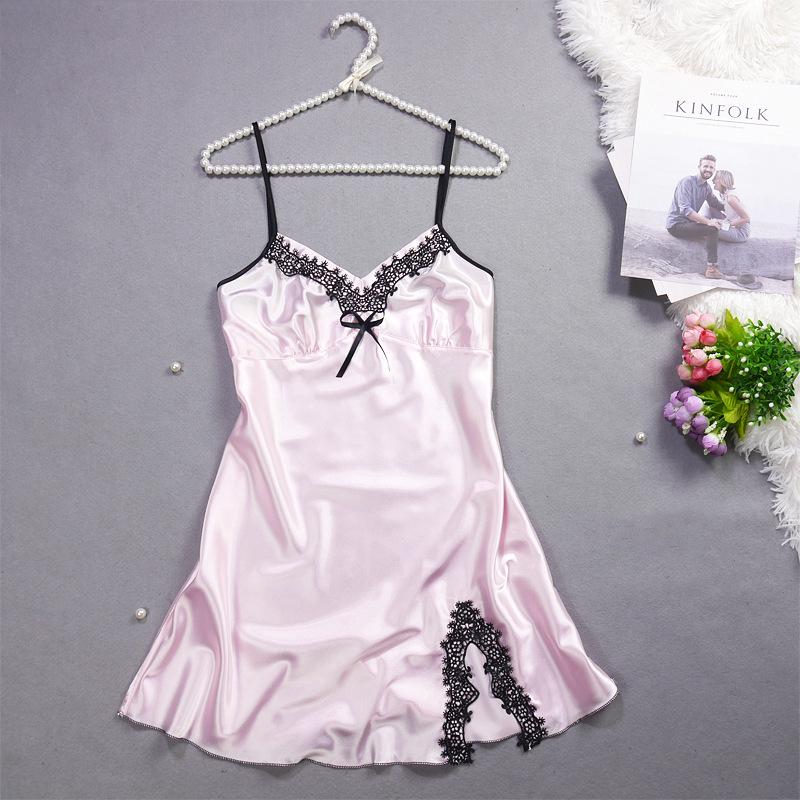 Women's Summer Lace Trim Ice Silk Pajama Set - Cool, Breathable Camisole Nightgown with Short Skirt