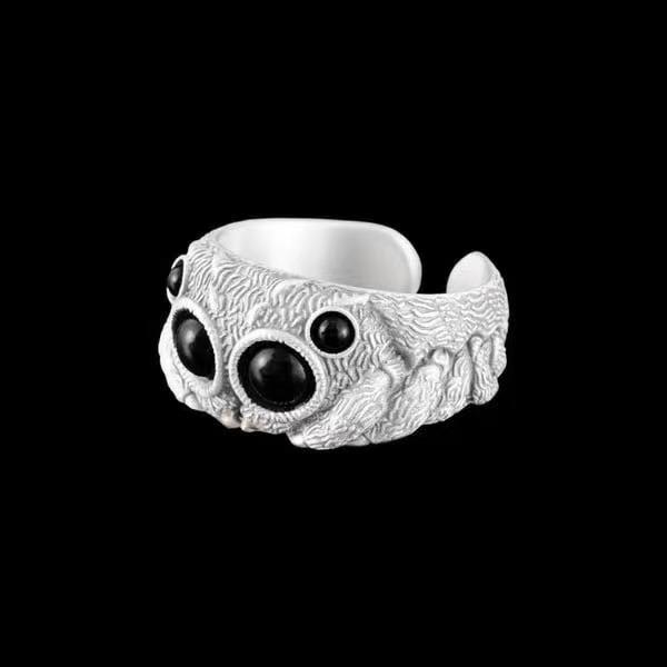 Retro Schwarzer Achat Springspinne Ring Für Frauen Kreativität Übertrieben Tier Offener Mund Verstellbare Ringe Charme Schmuck Geschenk white