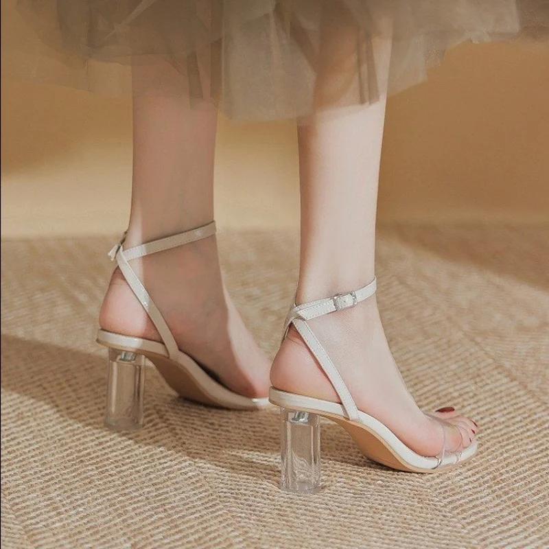 Sexy Transparent PVC Sandals Women Shoes Pointed Clear Crystal High Heel Female Stilettos Pumps Summer New Peep Toe Woman Pumps