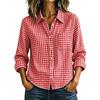 Dames geruit loszittend knoophemd met lange mouwen casual top