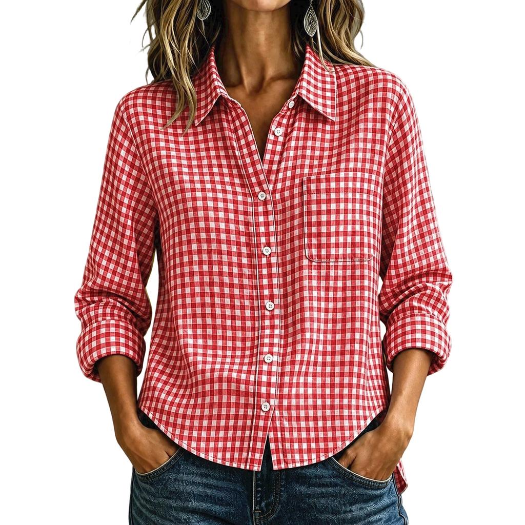Dames geruit loszittend knoophemd met lange mouwen casual top