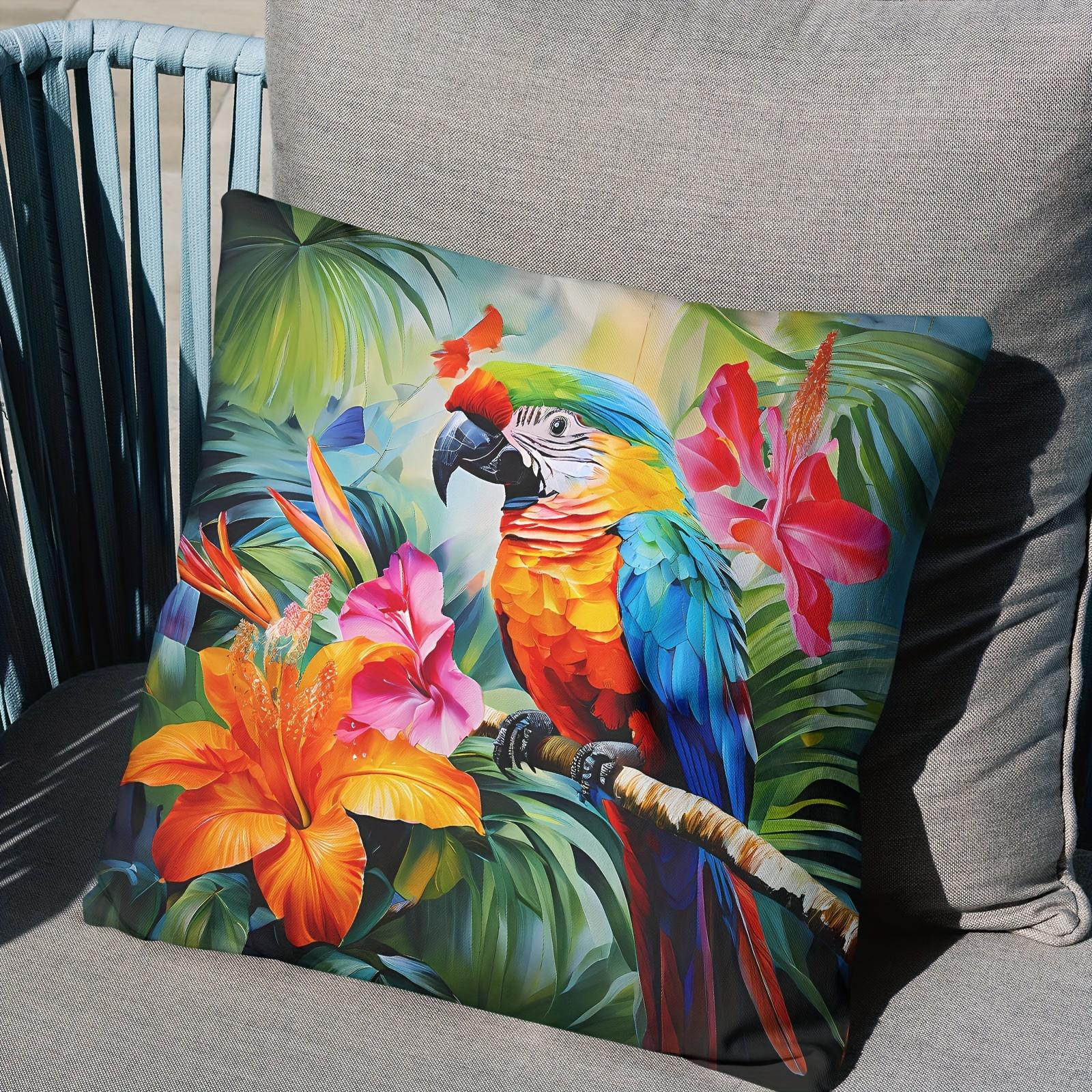 Monika Chen Unisex Tropical Parrot Outdoor Short Plush Throw Pillowcase,Printing Washable Pillowcase, Home Decoration Sofa Bedroom Decoration