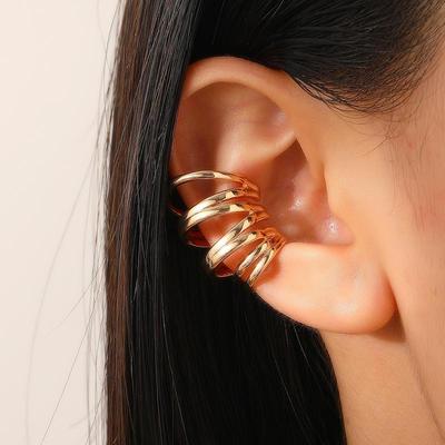 Punk Multi-Layer Metal Ear Clip Vintage Irregular Non Piercing Chunky Round Circle Clip Earring for Women Jewelry Gifts