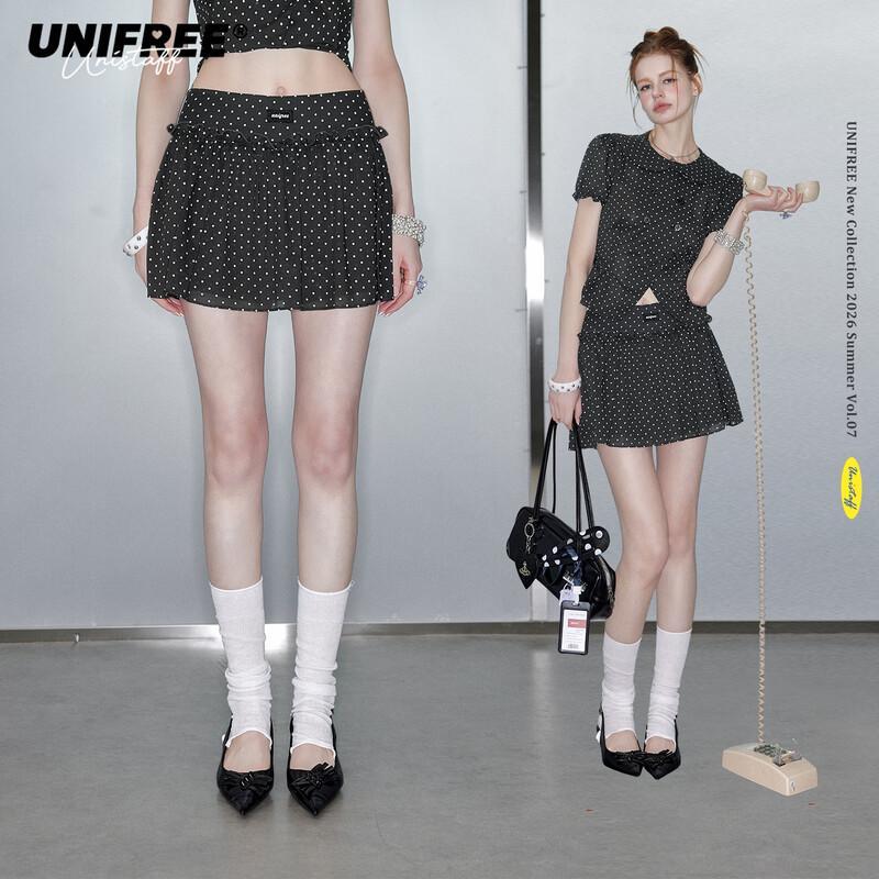 UNIFREE Polka Dot Ruffle Mini Skirt S